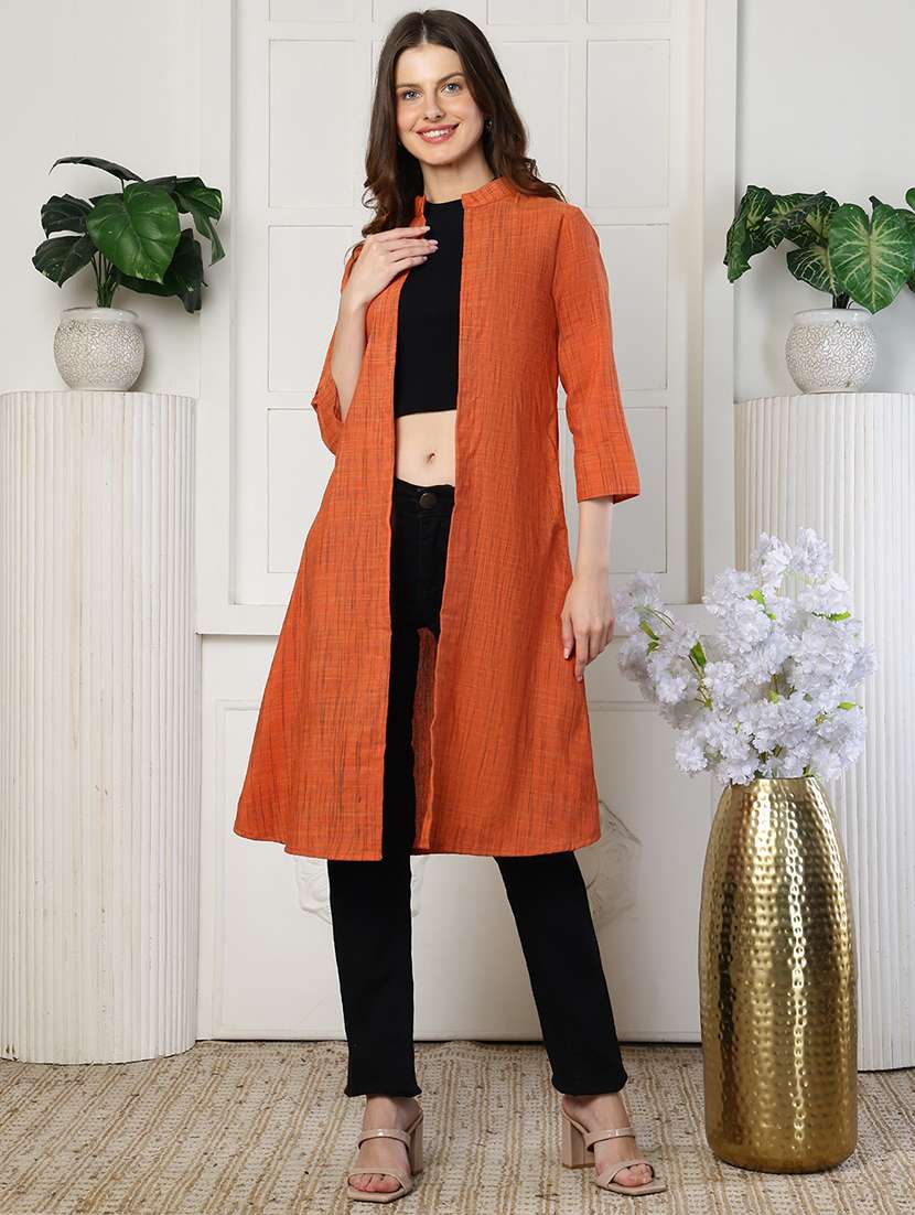 Women Printed Three Quarter Sleeves Long Shrug - 22501949 -  Standard Image - 2