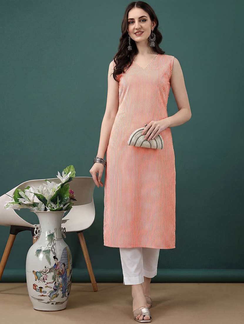 women printed v neck straight kurta