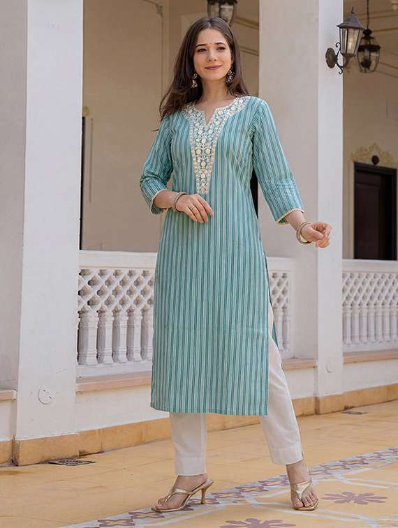 women printed notch neck straight kurta