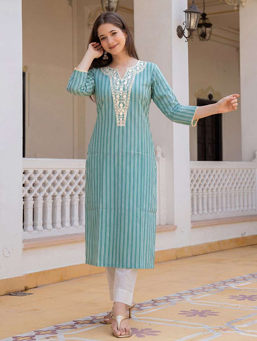 women printed notch neck straight kurta - 22501977 -  Standard Image - 2