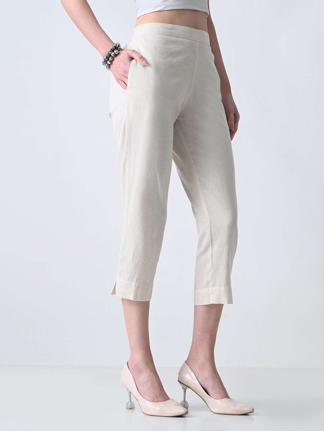 Women Solid Mid Rise Tapered Pant - 22501997 -  Standard Image - 2
