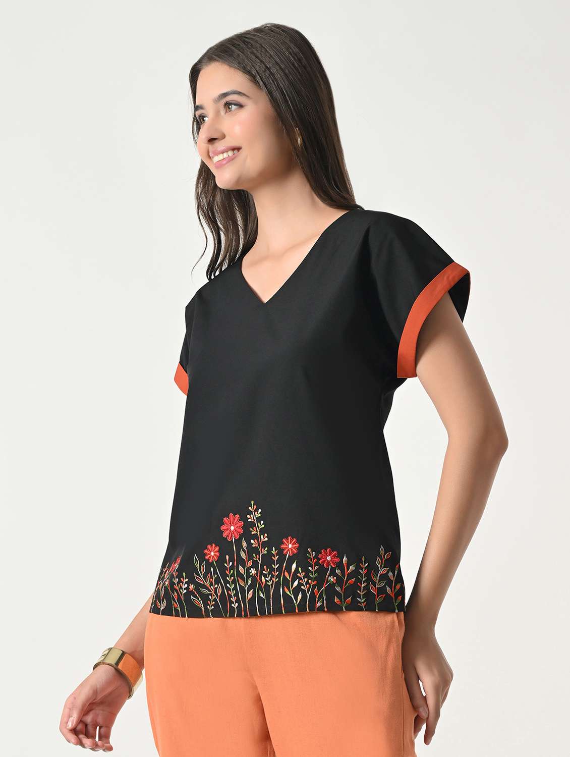 Women Embroidered V-neck Top - 22502017 -  Standard Image - 2