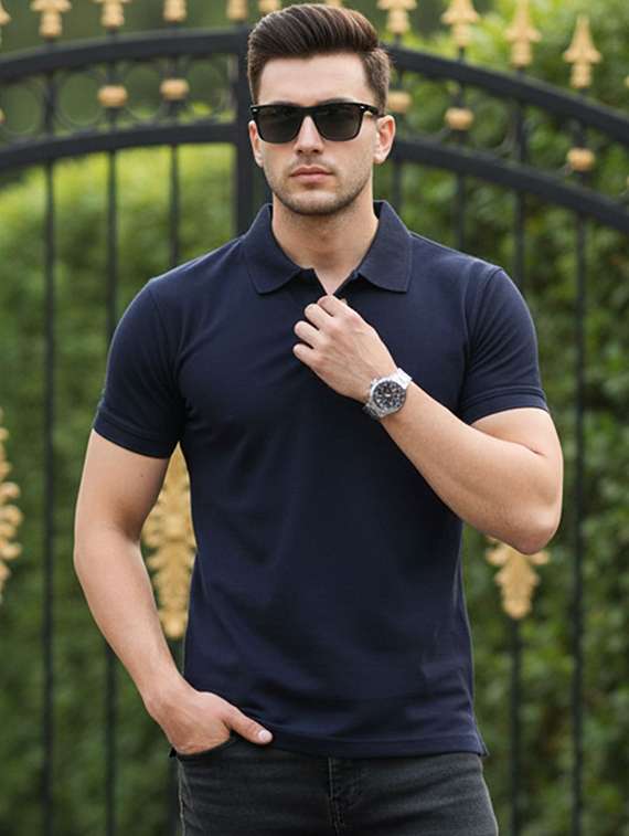 men solid short sleeve slim fit polo t-shirt - 22502033 -  Standard Image - 2