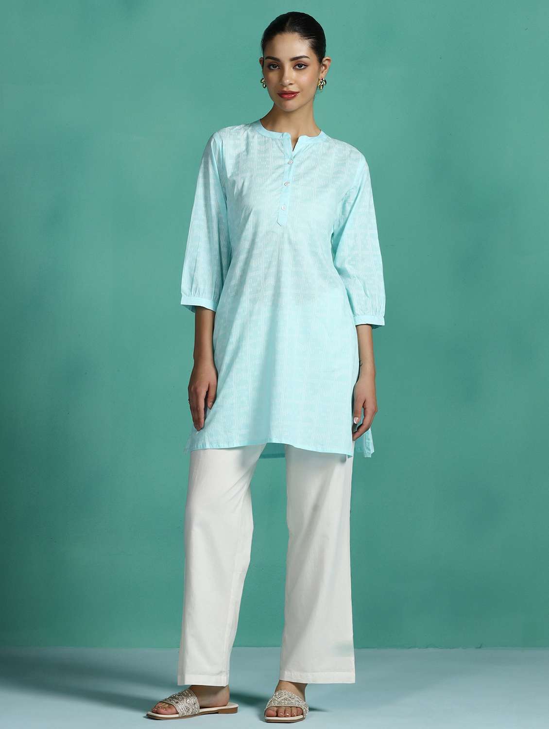 women printed three quarter sleeves straight kurti - 22502039 -  Standard Image - 2