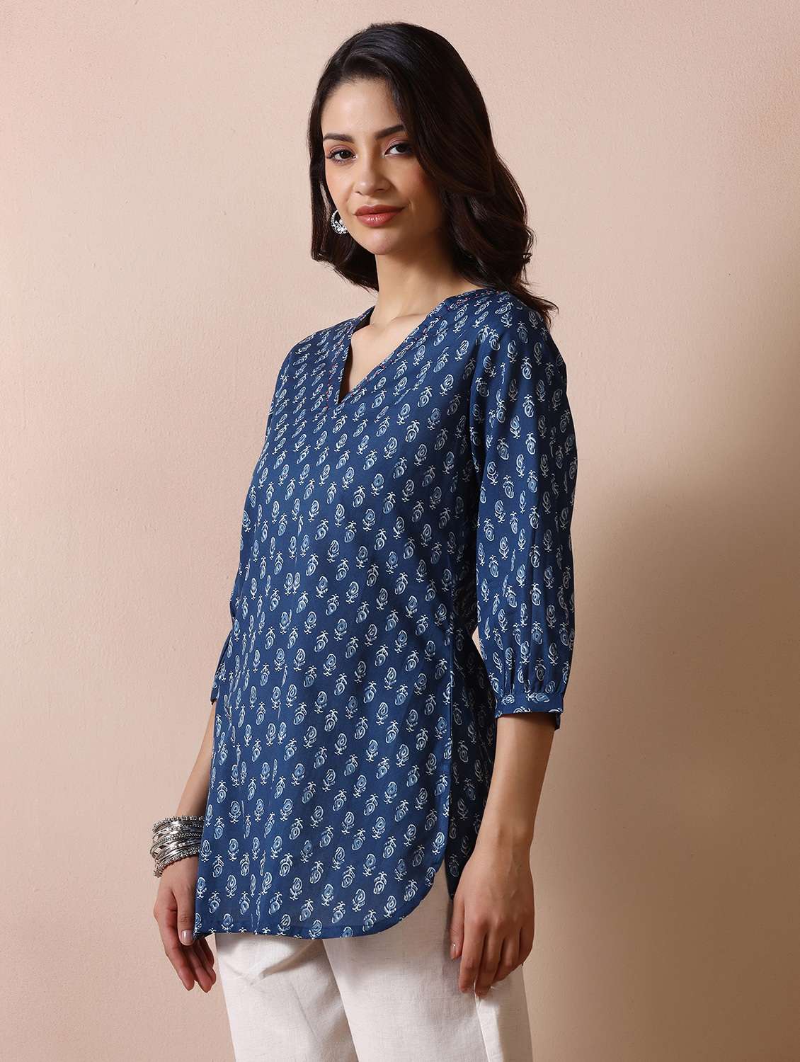 women printed three quarter sleeve straight kurti - 22502041 -  Standard Image - 2