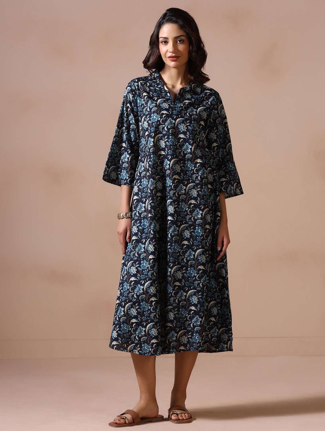 women floral three quarter sleeve a-line ethnic dress - 22502047 -  Standard Image - 2