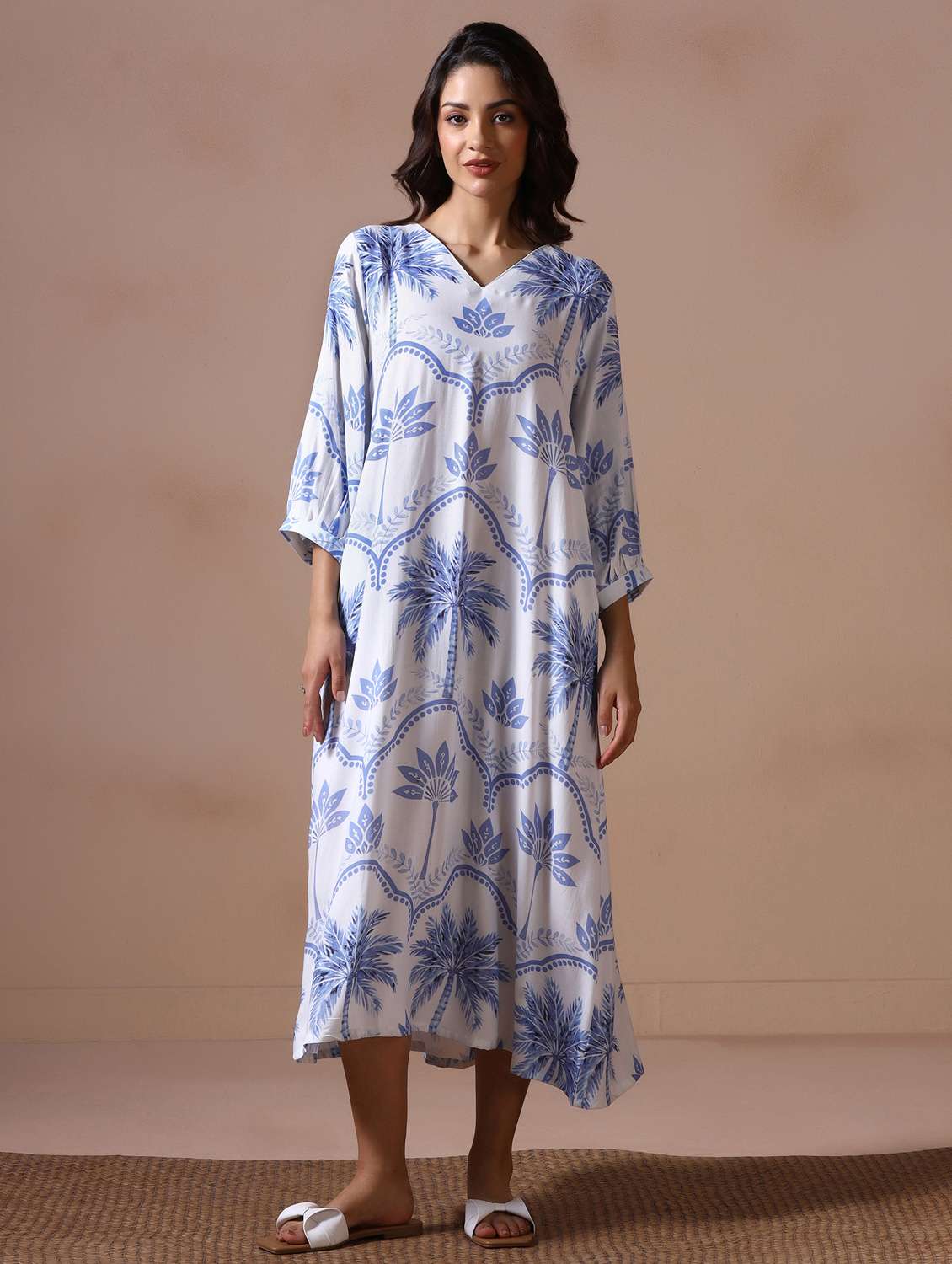 women printed three quarter sleeve a-line ethnic dress - 22502049 -  Standard Image - 2