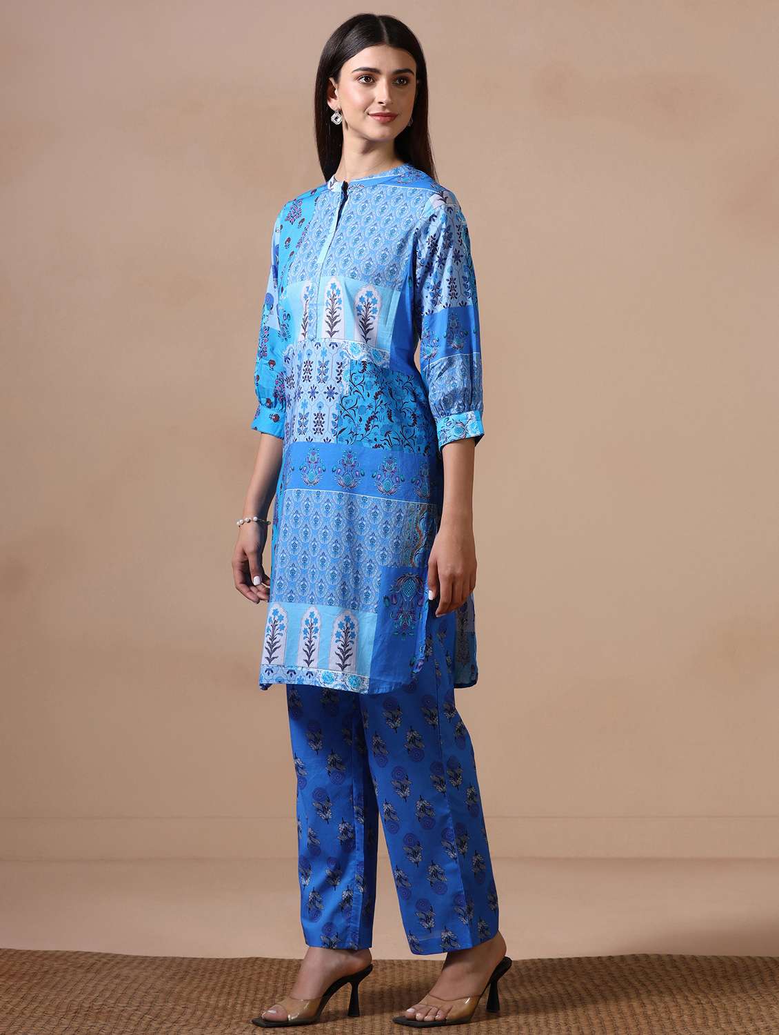 Women Printed Three Quarter Sleeve Kurta Pant Set - 22502088 -  Standard Image - 2
