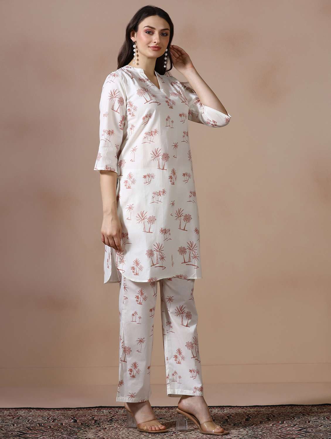 women printed three quarter sleeve kurta pant set - 22502094 -  Standard Image - 2
