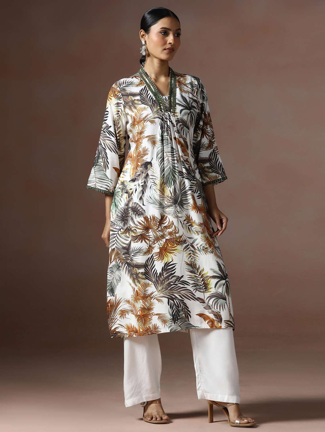 women printed three quarter sleeve kurta pant set - 22502098 -  Standard Image - 2
