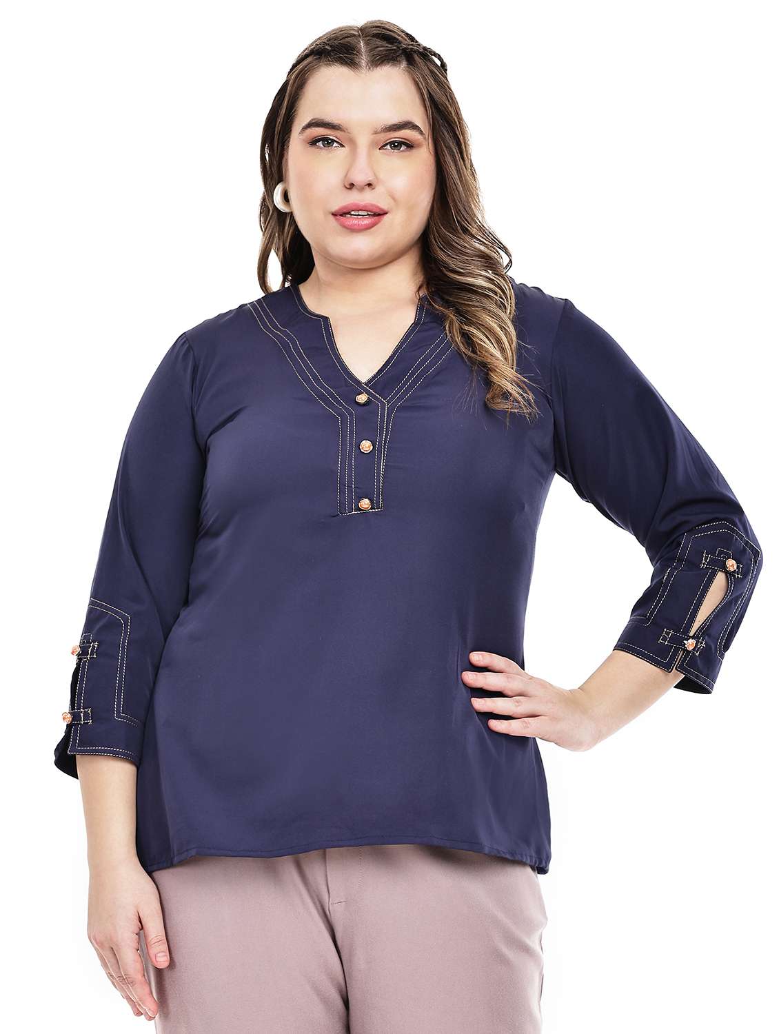 women solid three quarter sleeve regular top