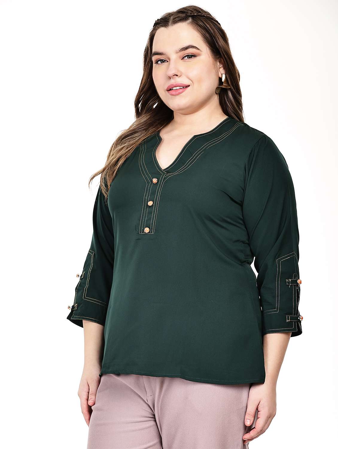 women solid three quarter sleeve regular top - 22502119 -  Standard Image - 2