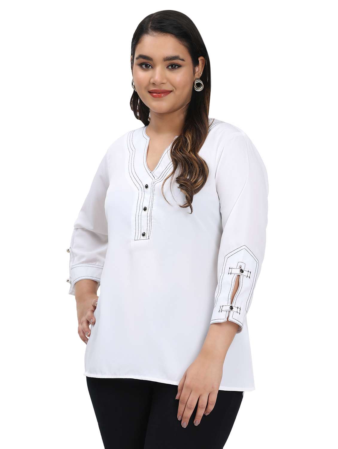 Women Solid Three Quarter Sleeve Regular Top - 22502124 -  Standard Image - 2