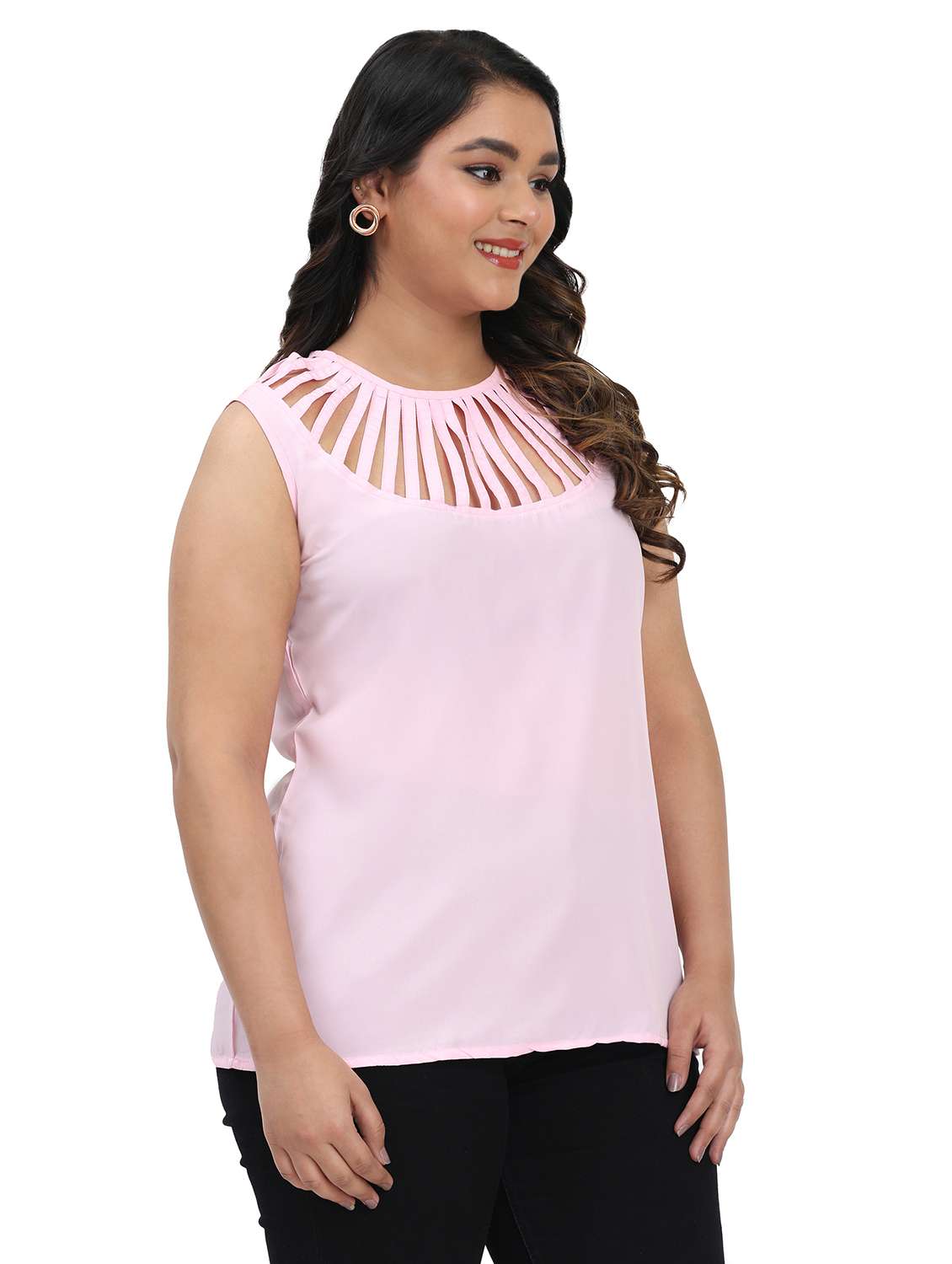 women solid sleeveless round neck top - 22502132 -  Standard Image - 2