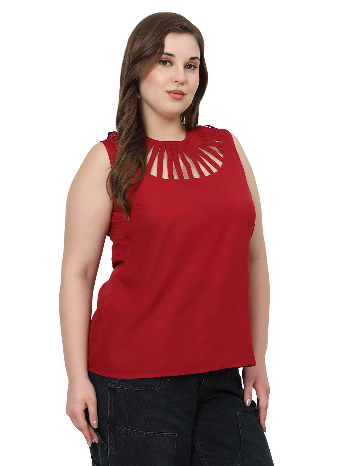 women solid sleeveless round neck top - 22502140 -  Standard Image - 2