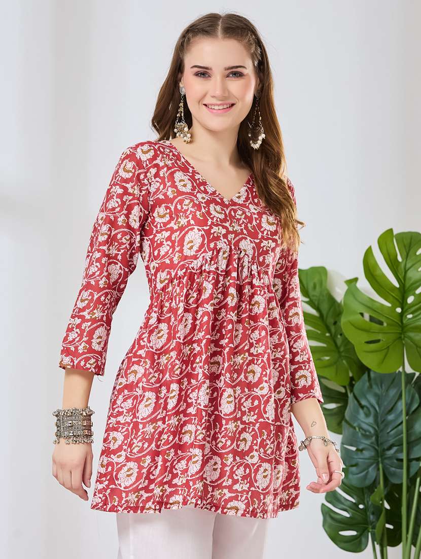 women printed v neck flared kurti - 22502144 -  Standard Image - 2