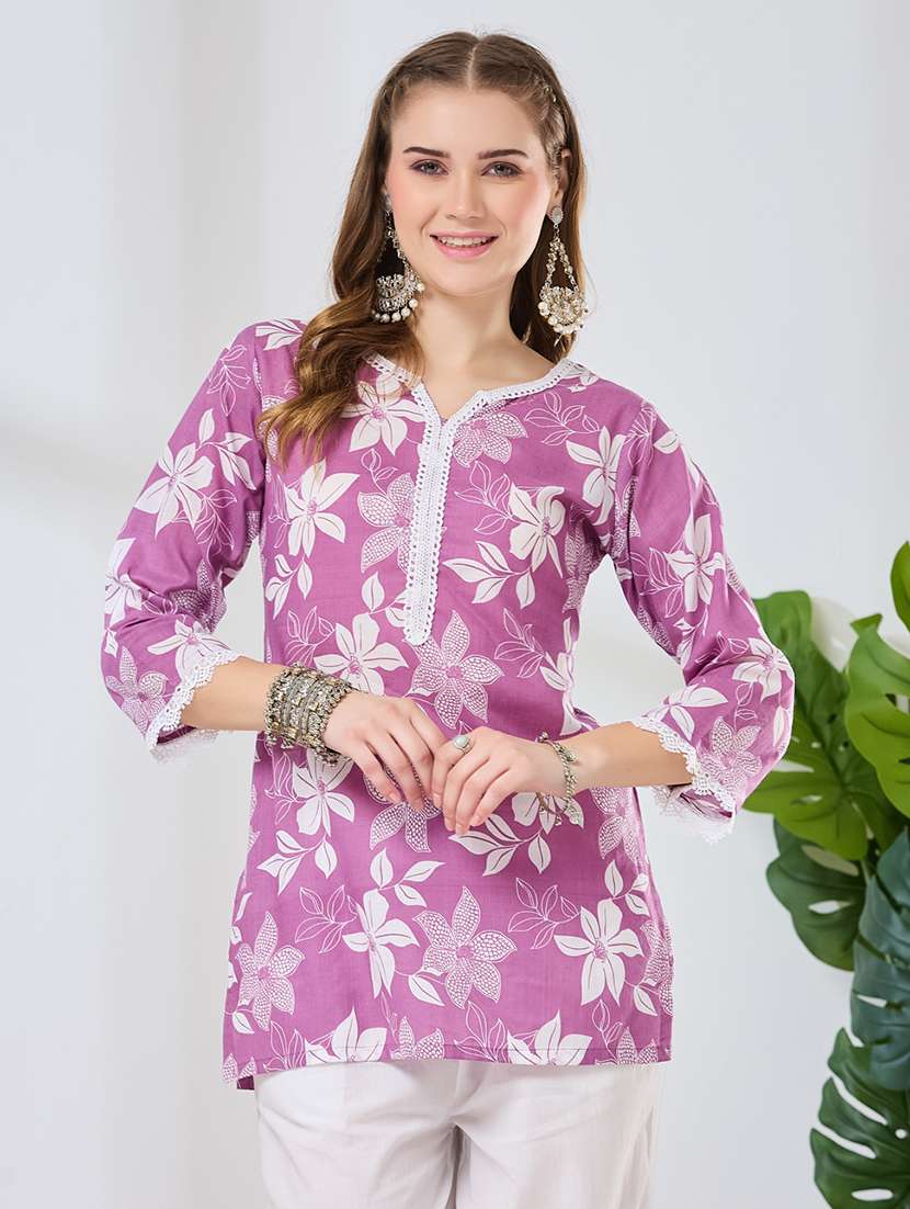 women printed notch neck straight kurti - 22502146 -  Standard Image - 2