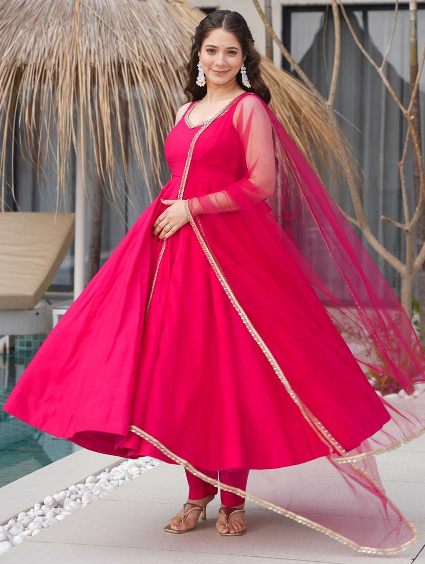 women solid sleeveless anarkali suit set - 22502147 -  Standard Image - 2