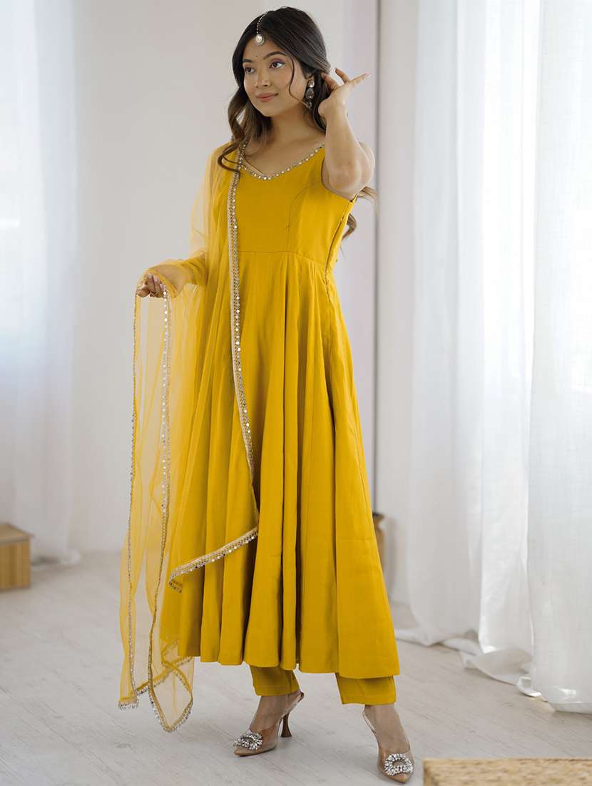 Women Solid Sleeveless Anarkali Suit Set - 22502150 -  Standard Image - 2
