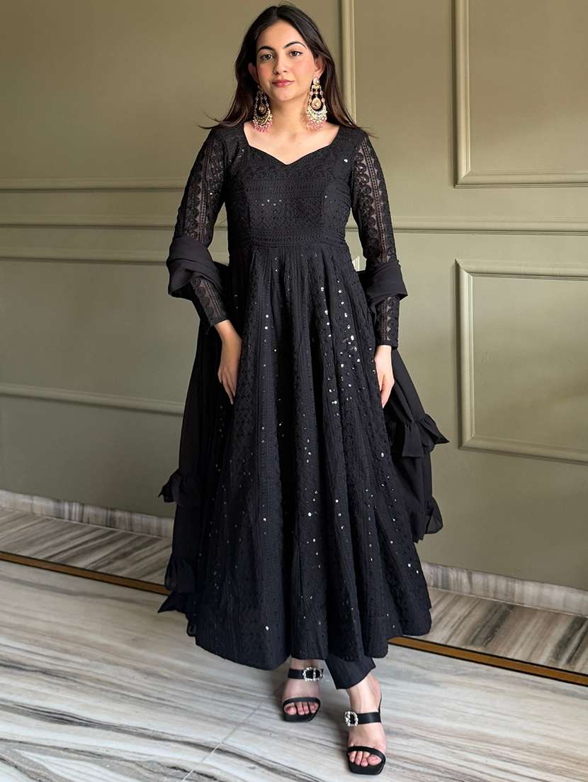 women embroidered long sleeves anarkali suit set