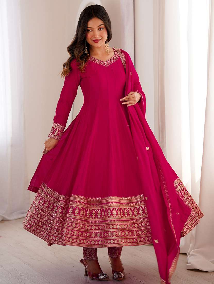 women embroidered long sleeves anarkali suit set - 22502155 -  Standard Image - 2
