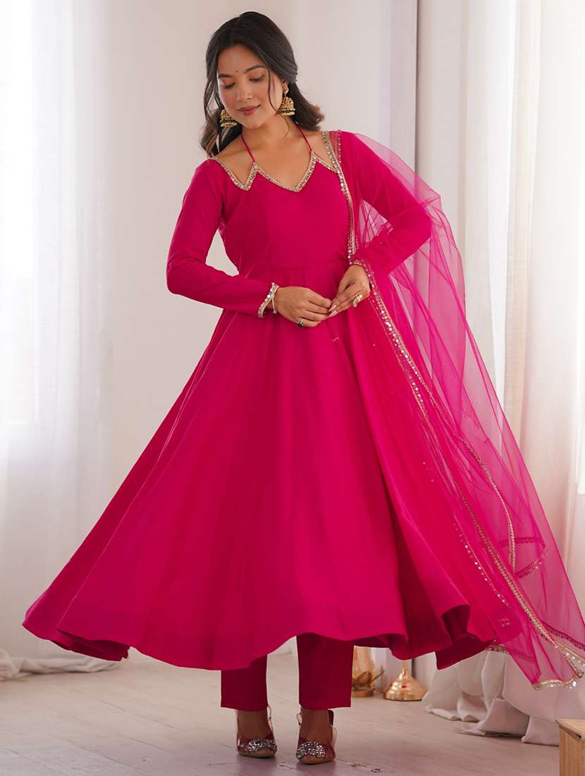 women solid long sleeves anarkali suit set - 22502162 -  Standard Image - 2