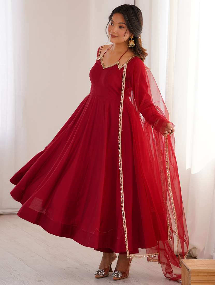 women solid long sleeves anarkali suit set - 22502163 -  Standard Image - 2