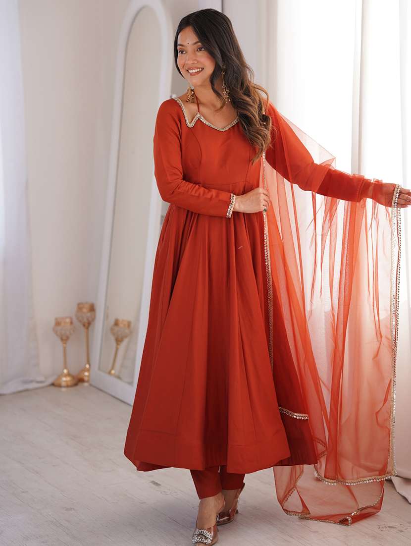 women solid long sleeves anarkali suit set - 22502164 -  Standard Image - 2