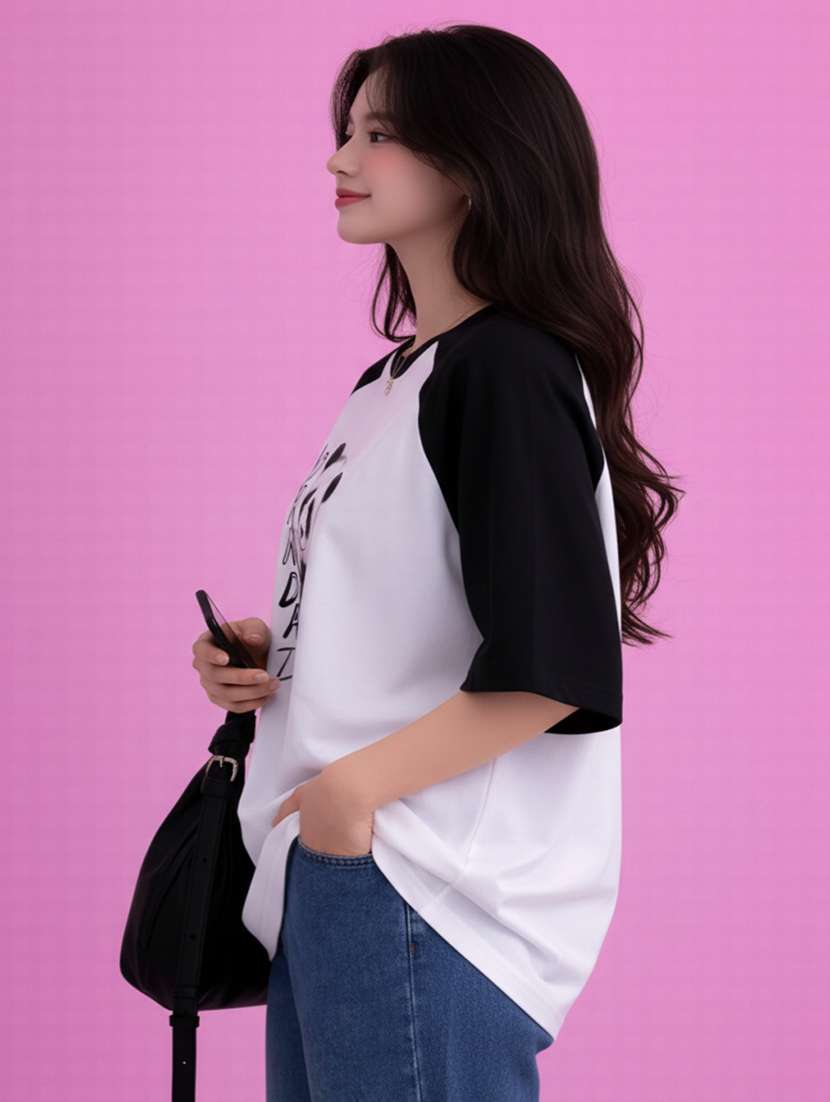 women printed raglan sleeve oversized t-shirt - 22502295 -  Standard Image - 2