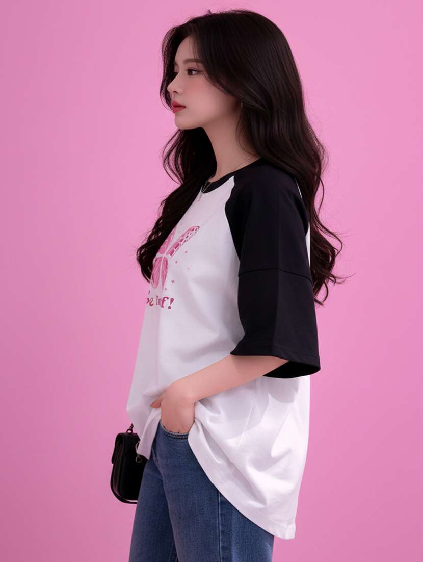 women printed raglan sleeve oversized t-shirt - 22502299 -  Standard Image - 2