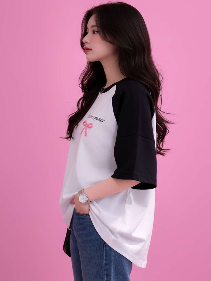 women printed raglan sleeve oversized t-shirt - 22502303 -  Standard Image - 2