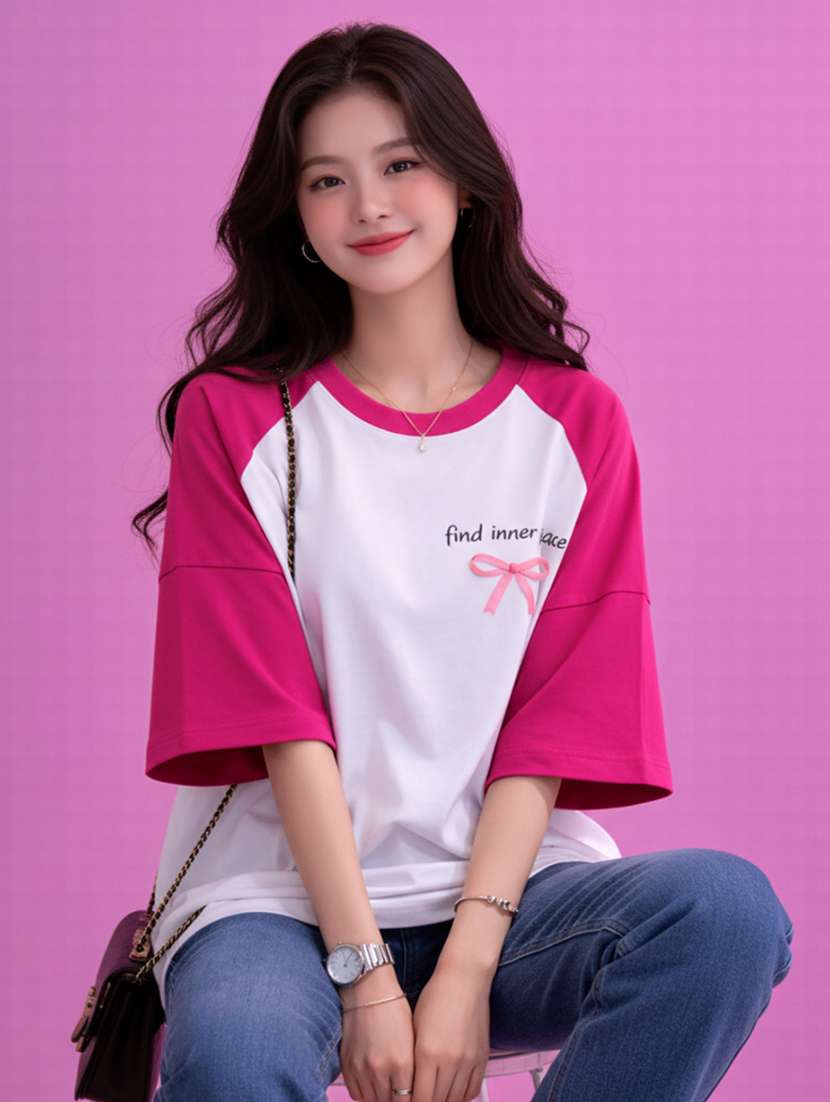 women printed raglan sleeve oversized t-shirt - 22502306 -  Standard Image - 2