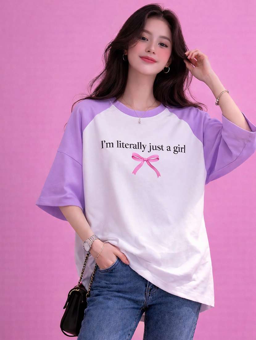 women printed raglan sleeve oversized t-shirt