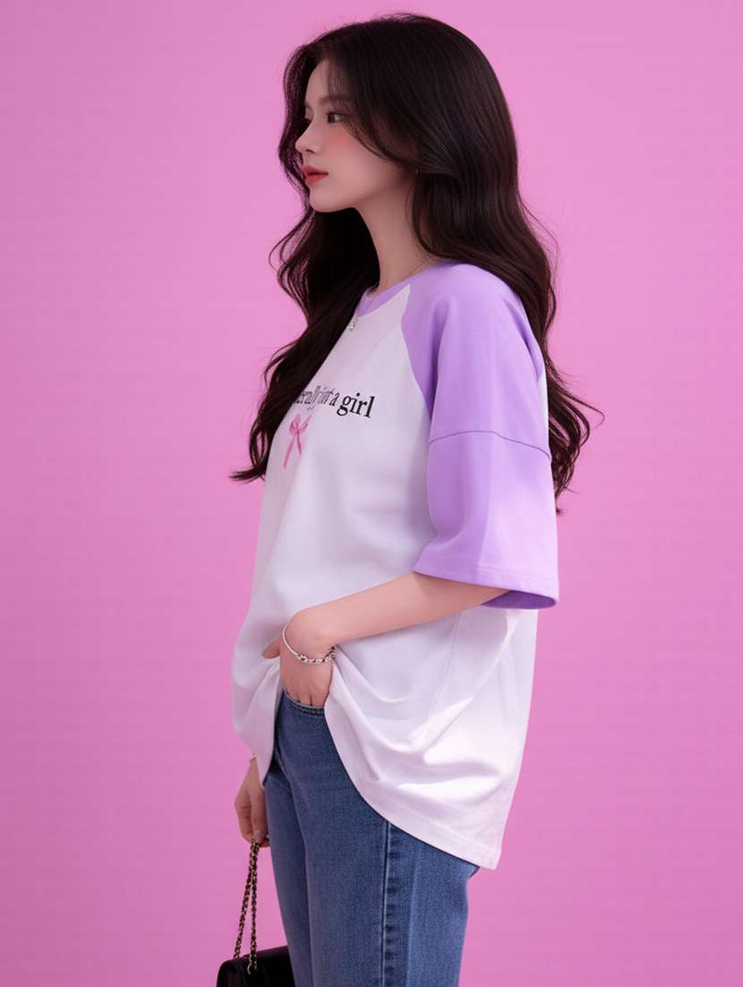 women printed raglan sleeve oversized t-shirt - 22502309 -  Standard Image - 2