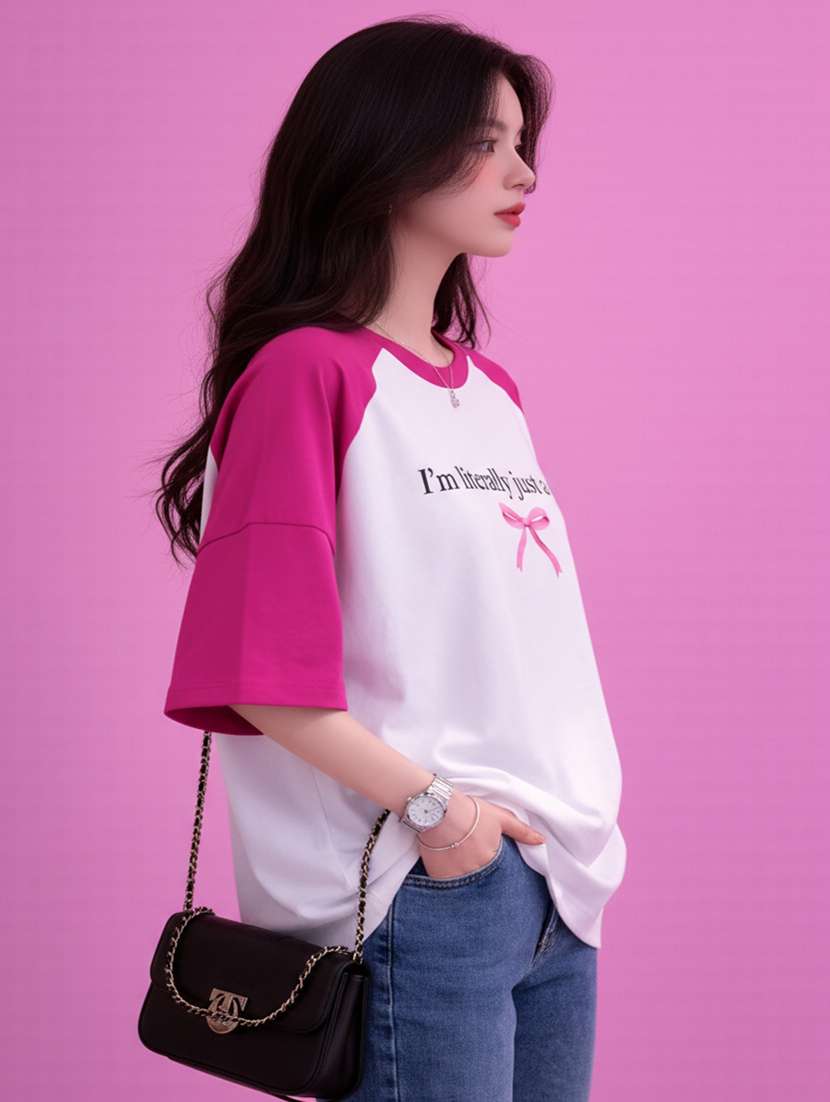 women printed raglan sleeve oversized t-shirt - 22502310 -  Standard Image - 2