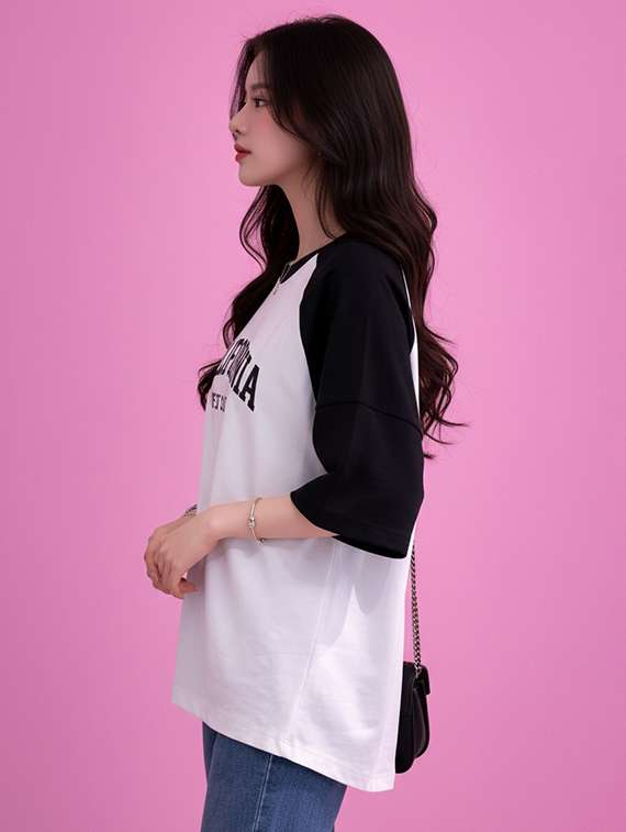 women printed raglan sleeve oversized t-shirt - 22502311 -  Standard Image - 2