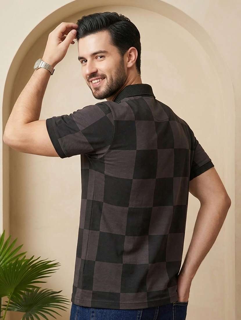 men checkered short sleeve regular fit polo t-shirt - 22502331 -  Standard Image - 2