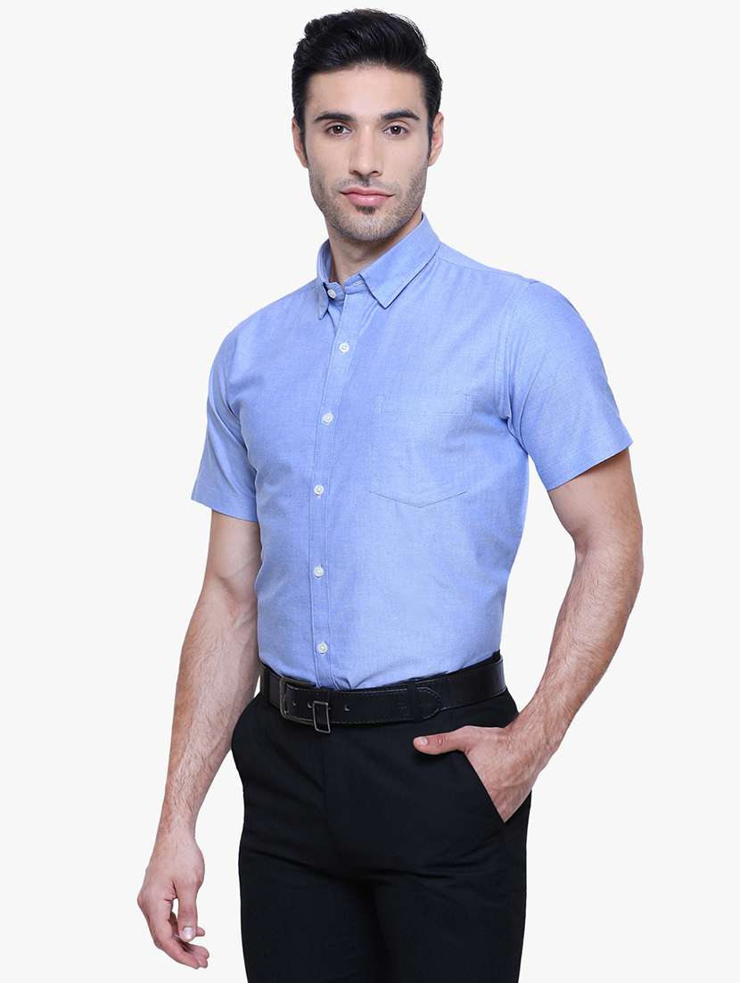 Men Solid Short Sleeve Slim Fit Formal Shirt - 22502437 -  Standard Image - 2