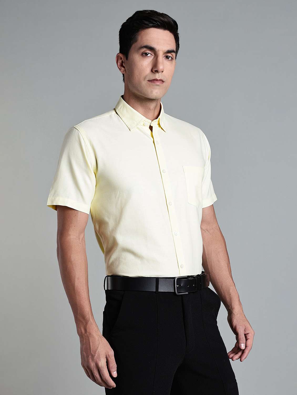 Men Solid Short Sleeve Slim Fit Formal Shirt - 22502438 -  Standard Image - 2