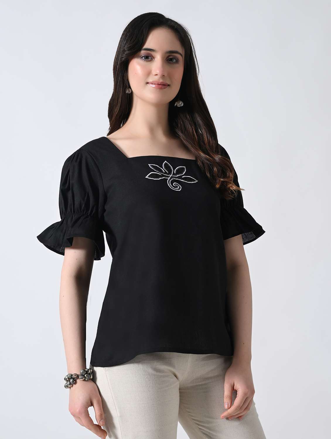 women embroidered square neck top - 22502616 -  Standard Image - 2