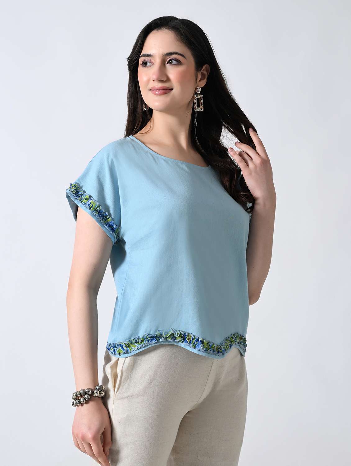 women solid round neck top - 22502624 -  Standard Image - 2