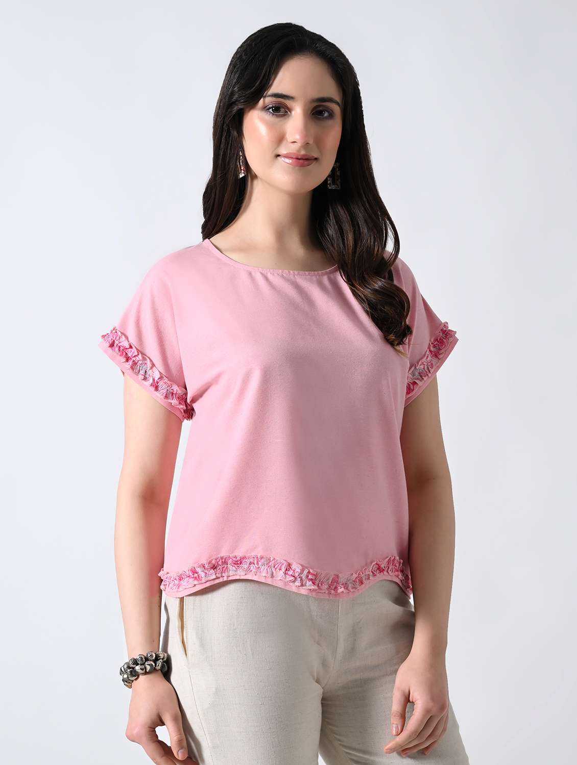 women solid round neck top - 22502625 -  Standard Image - 2