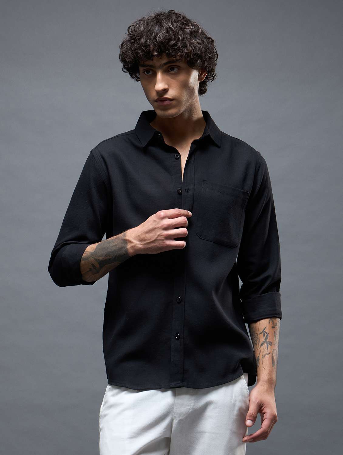 black cotton casual shirt - 22502627 -  Standard Image - 2
