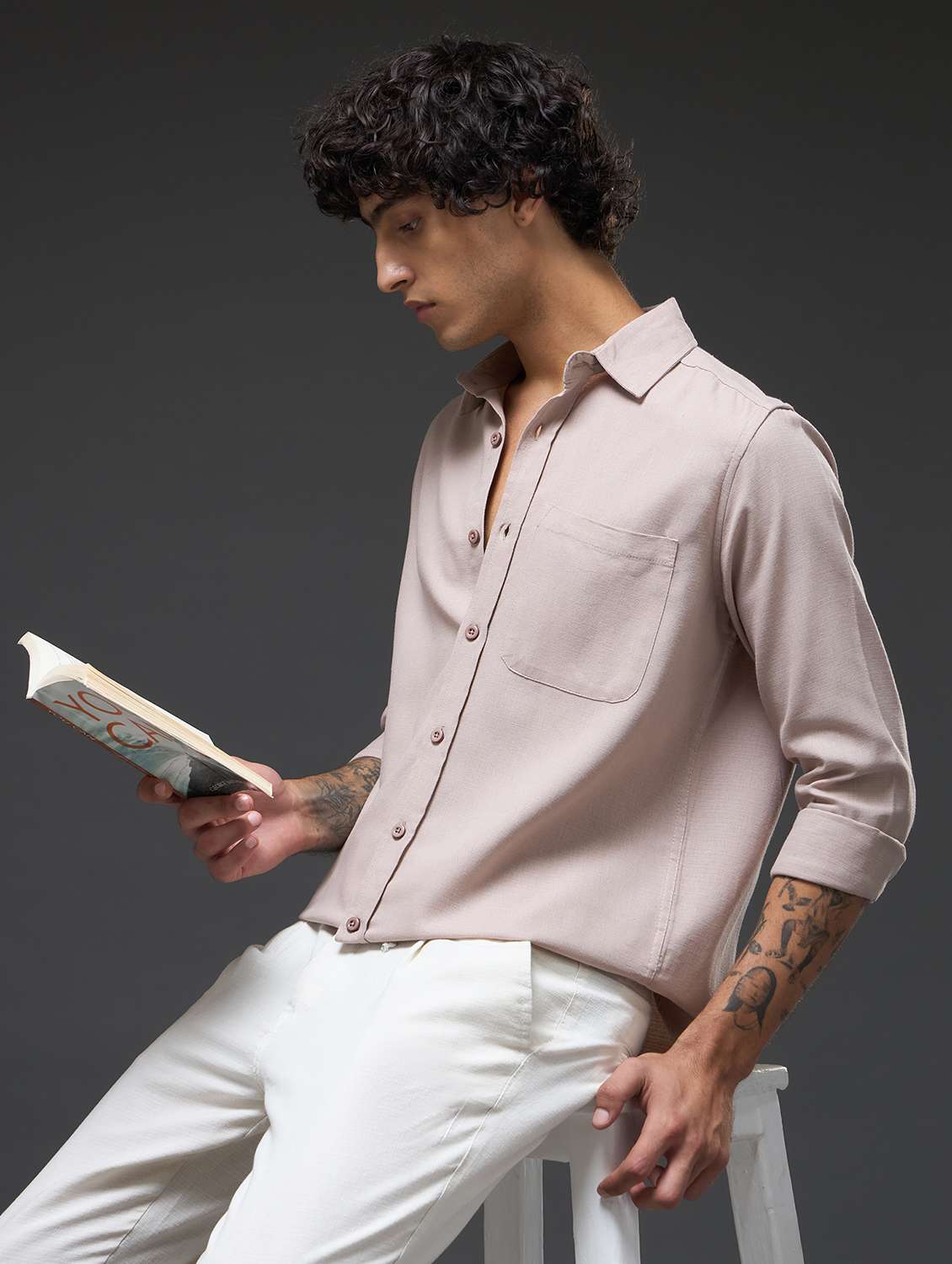 beige cotton casual shirt