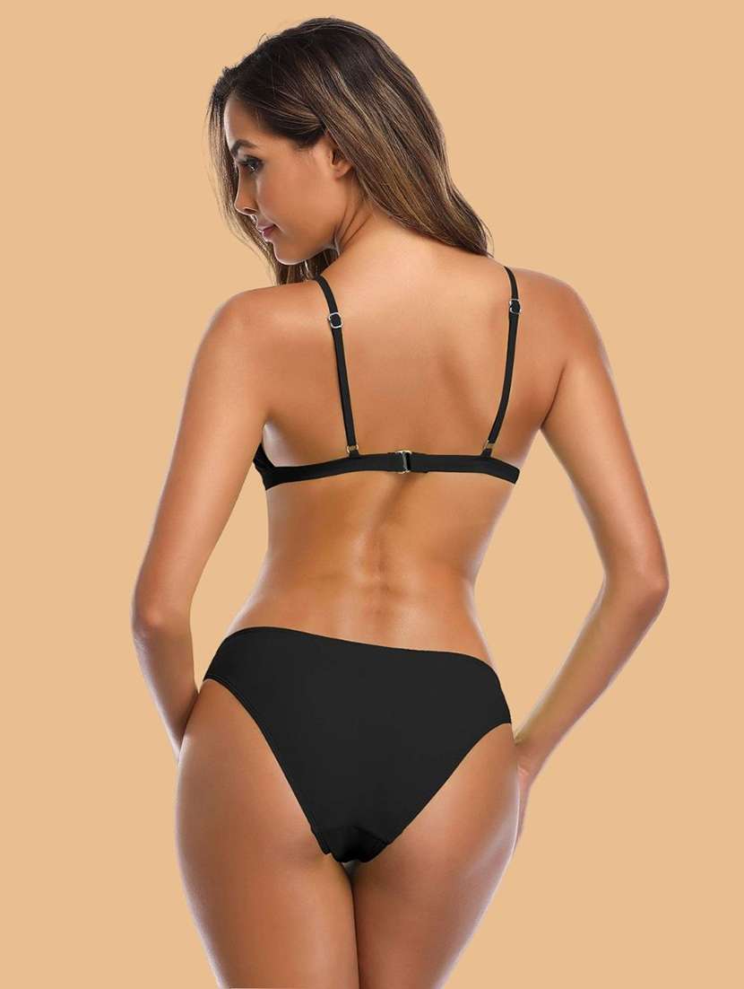 women solid shoulder strap bikini set - 22502754 -  Standard Image - 2