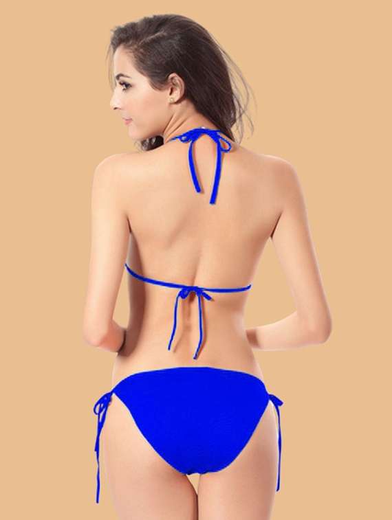 women solid halter neck swimwear bikini set - 22502760 -  Standard Image - 2