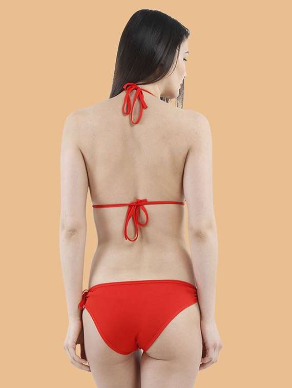 women solid halter neck swimwear bikini set - 22502766 -  Standard Image - 2