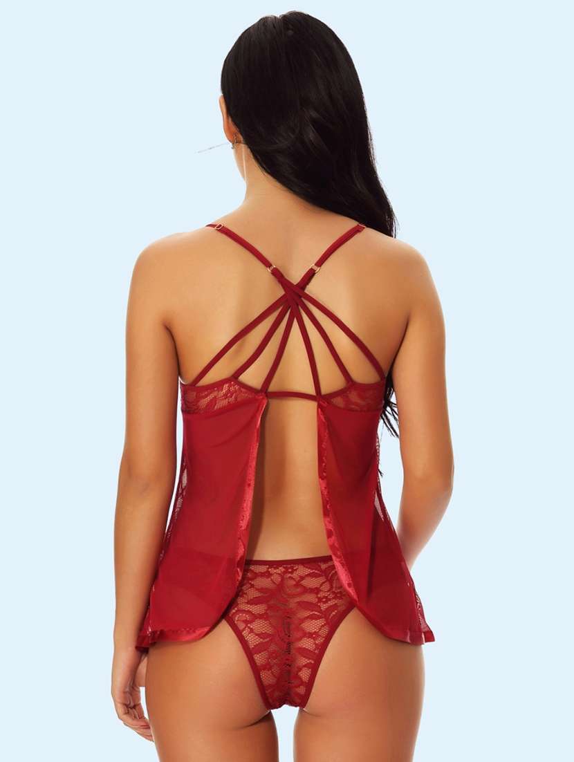 women self design shoulder strap babydoll set - 22502885 -  Standard Image - 2