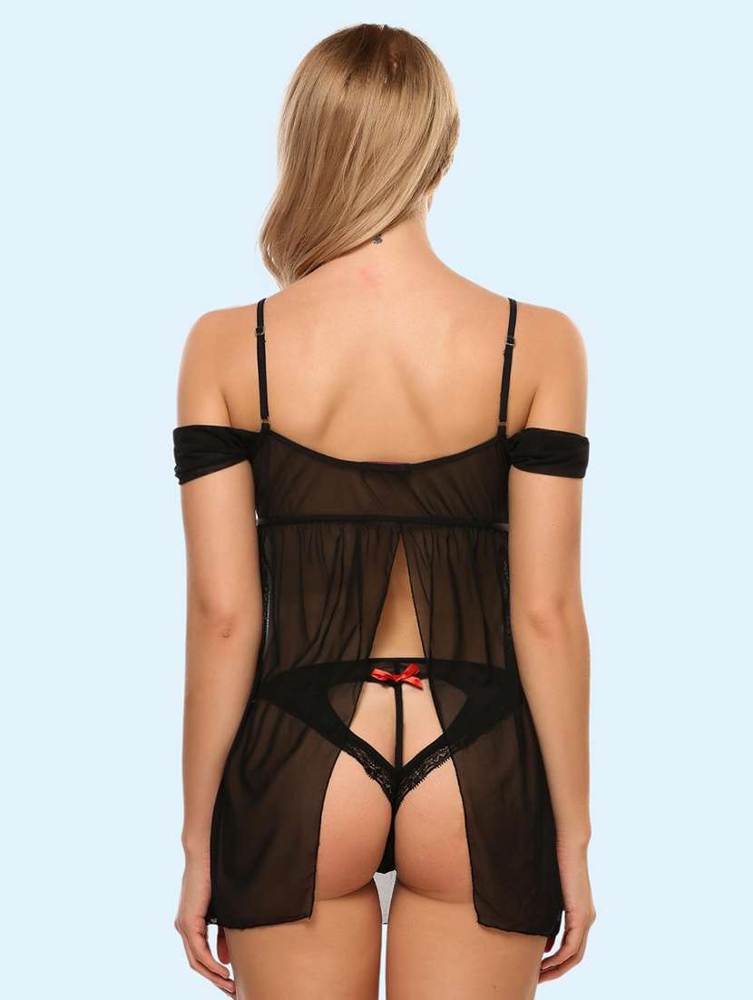 women self design sweetheart neck babydoll set - 22502900 -  Standard Image - 2