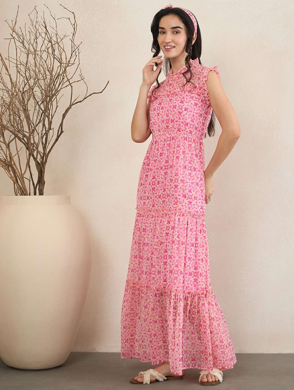 Women Floral Printed Sleeveless Tiered Maxi Dress - 22502916 -  Standard Image - 2